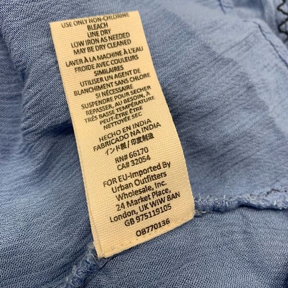 Free People Sz L Wind Willow oversized embroidered shirred mini dress boho blue - Picture 9 of 11